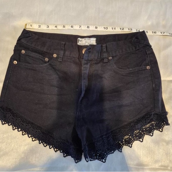 Free People Black Lace Hem Jean Shorts - Picture 1 of 3